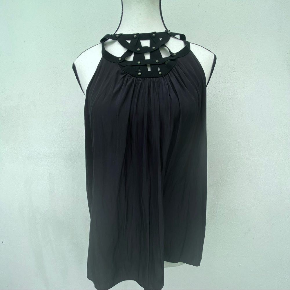 Ramy Brook Black & Bronze Beaded Silk Halter Top Size Medium